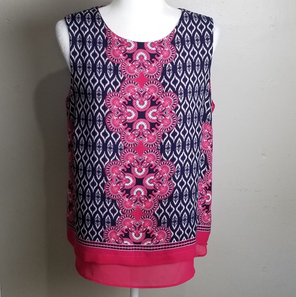 Rose + Olive mixed pattern sleeveless top …